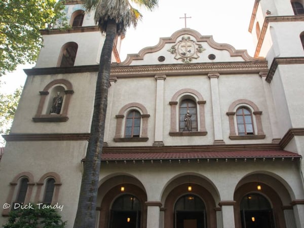 The front of St Francis of Assisi Parish in Sacramento, where a benefit concert for Clara's House will be held on July 31.